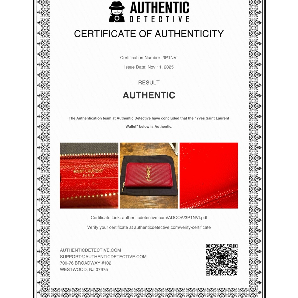 YSL Saint Laurent Cherry Red Quilted Wallet - Picture 10 of 10